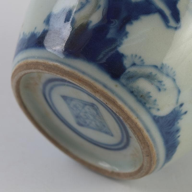 中国 青花 山水花鳥文 蓋壷 Z 8619