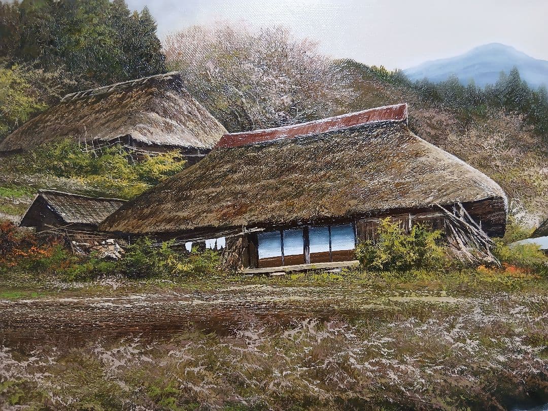 真作油彩画　風景画・大友修一　『奥日光の里』F10号本人サイン落款有り