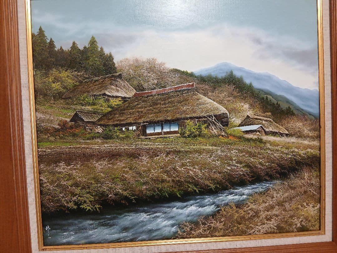 真作油彩画　風景画・大友修一　『奥日光の里』F10号本人サイン落款有り