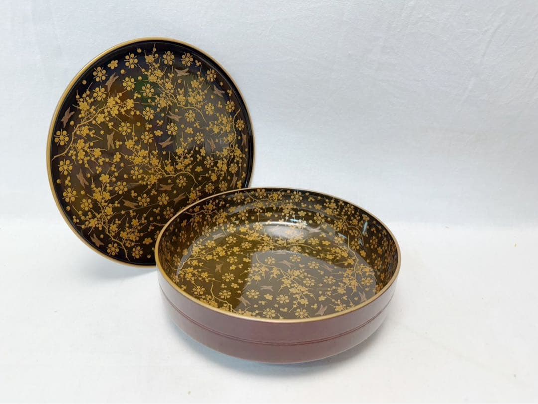 美品 大正〜昭和頃の時代 茶道具 木製溜塗 金彩蒔絵 菓物椀 見返し蒔絵 5客揃