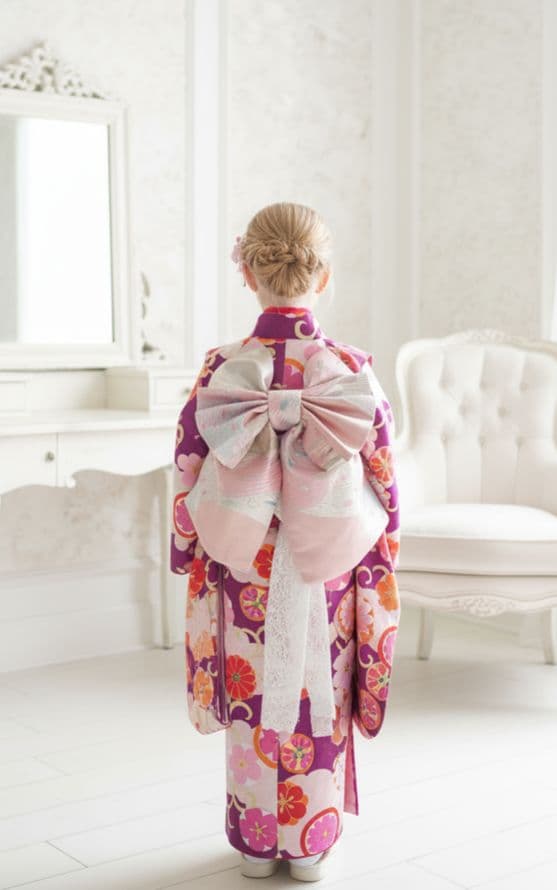 専用です☆未使用品☆式部浪漫☆紫薄ピンク着物と作り帯フルセット七五三