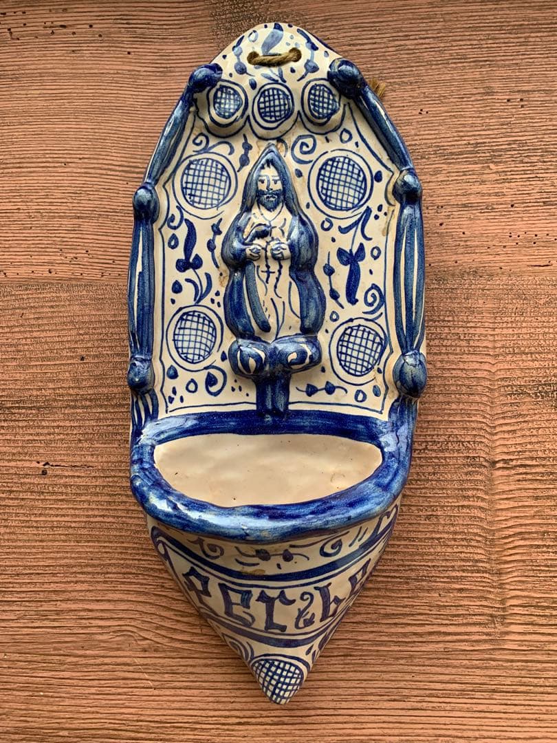 グランピエ　ビンテージスペイン陶器の聖水入れ壁掛け！大胆な筆使いが魅力！ グランピエ ビンテージスペイン陶器の聖水入れ壁掛け！大胆な筆使いが
