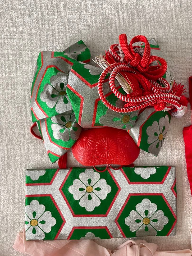 【処分価格❗️】アンティーク 七五三　着物 作り帯 小物一式 フルセット 赤　手毬