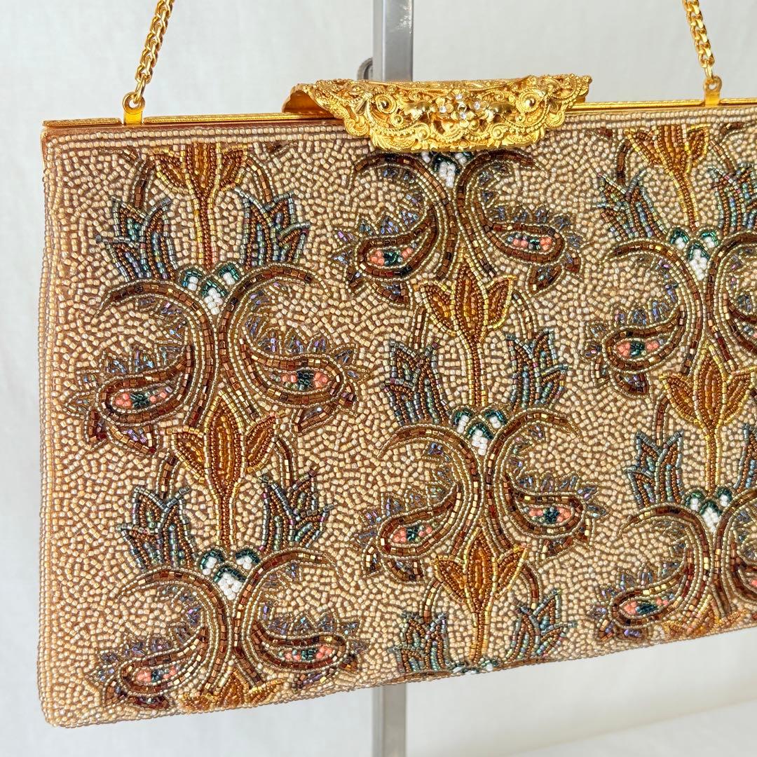 二重糸本刺繍ビーズバック 卒業 入学式 結婚式 パーティーバック 和装