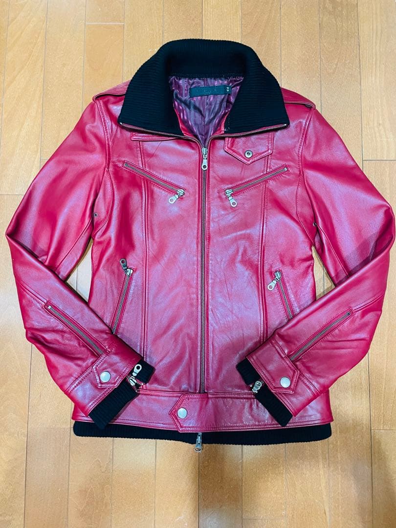 FUGA 羊革ラムレザー シングル ライダースジャケット 赤