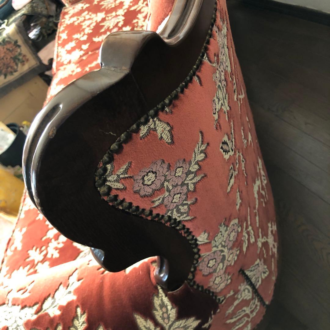 金華山 イタリア ビクトリアンスタイル 3人掛けソファ 赤色 花柄 金