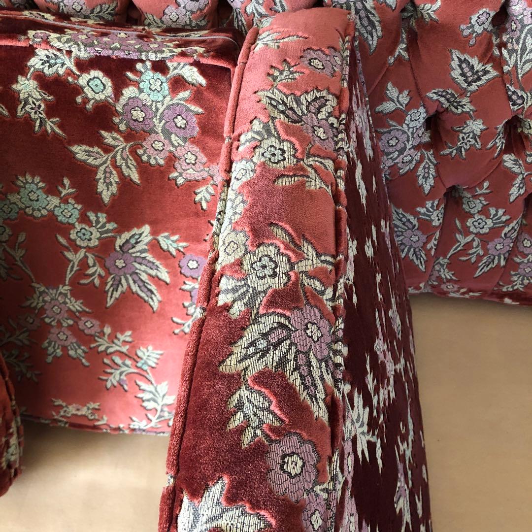 金華山 イタリア ビクトリアンスタイル 3人掛けソファ 赤色 花柄 金