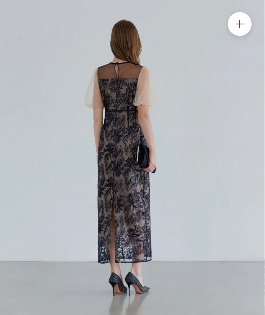 【LEJA】アシンメトリーシアーフラワードレスワンピース 結婚式 ドレス　S