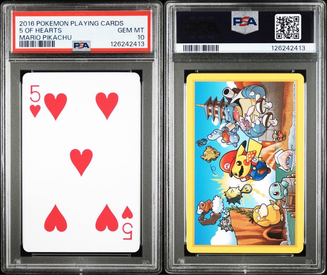 【PSA10】ポケモン × 任天堂　2016年　マリオピカチュウ　トランプ　❤️5