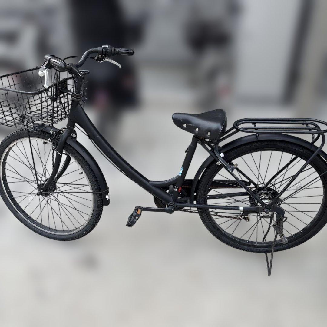 【レボルテ】シティサイクル ブラック バスケット付き 黒いシティサイクル 26インチ 前面バスケット付き 黒いシティサイクル