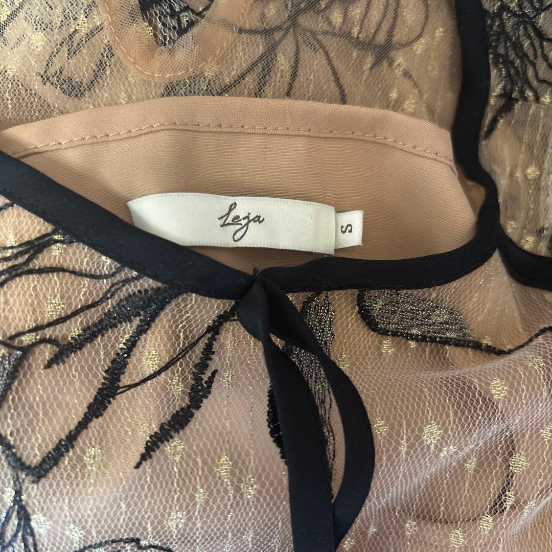 LEJA 花柄刺繍フロントバックリボンパフスリーブマーメイドフレアドレス S