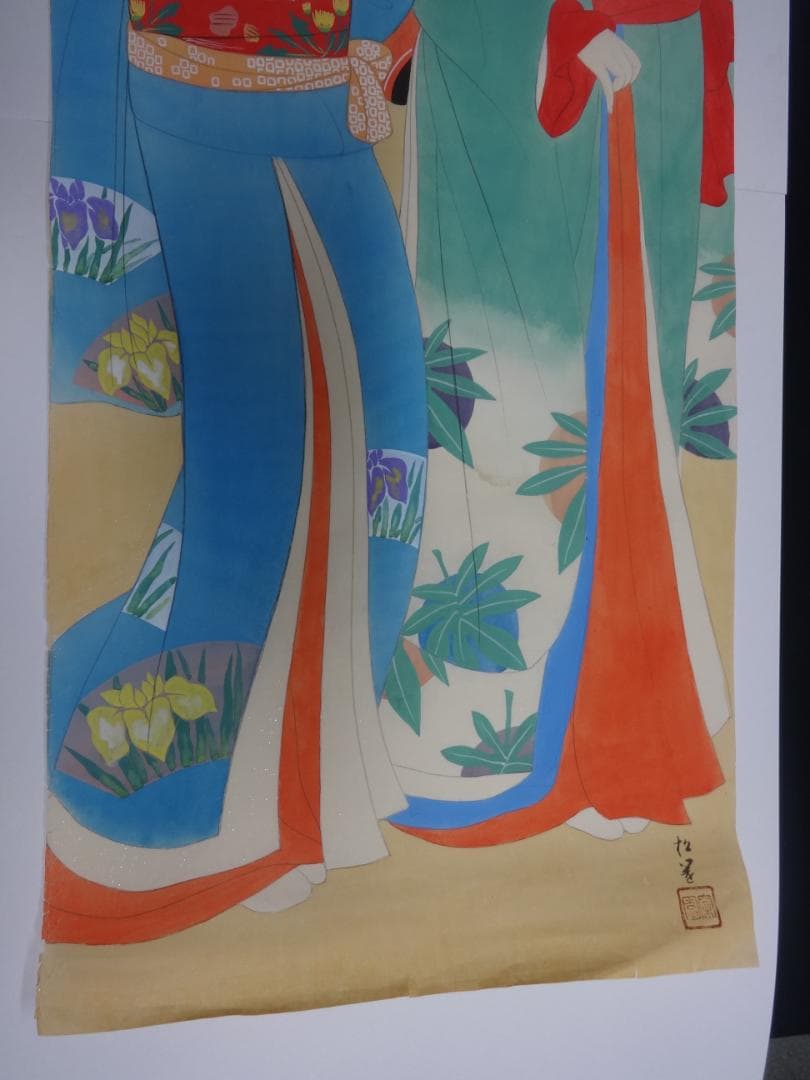 上村松園　春の宵　水彩画　1938年頃　浮世絵　肉筆　姉妹の絵　日本画　美人画