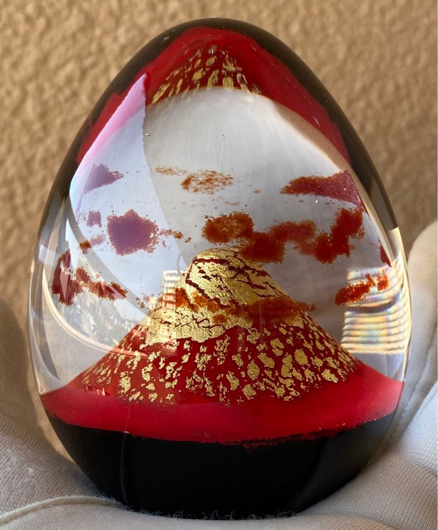 ⚛️ガラス作家＊ノグチミエコ⚛️ ガラスペーパーウェイト 赤富士