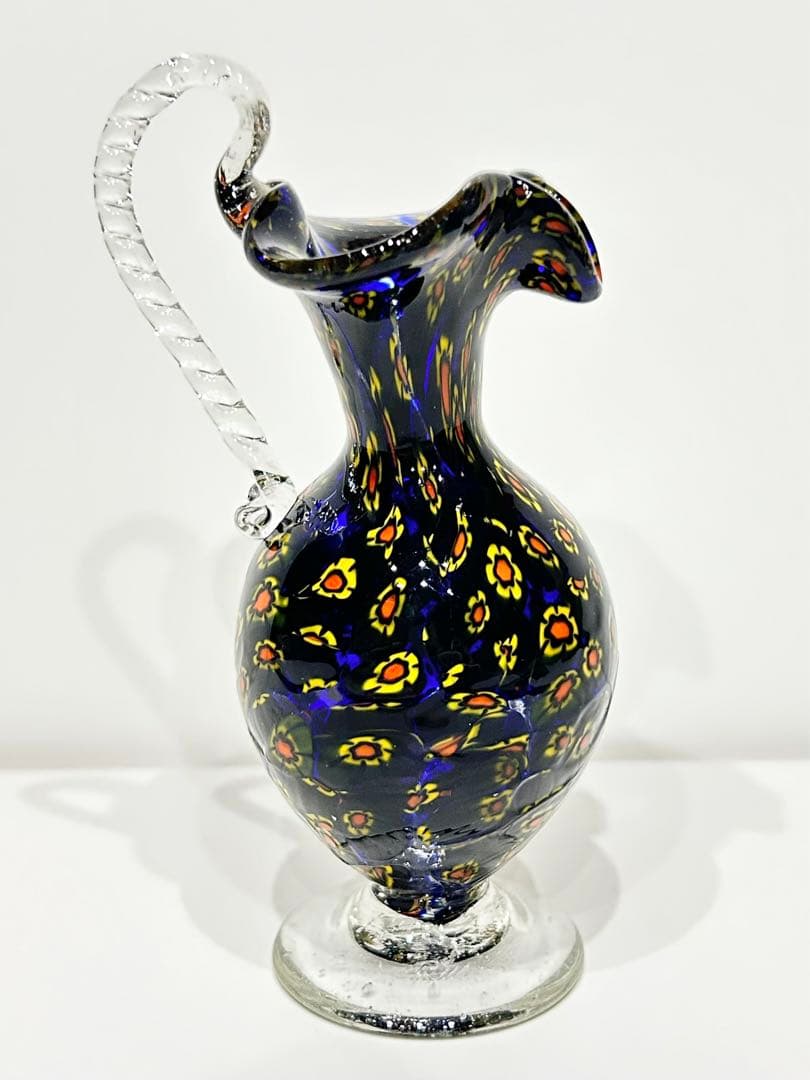 MURANO】ITALY☆ムラノ ミルフィオリ ブルー 水差し ピッチャー