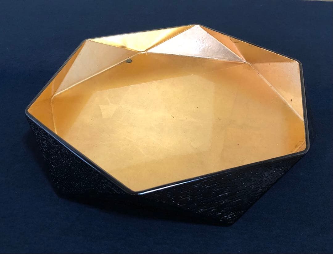 割引❗️《R》黒塗内金箔 亀甲盆 塗師 川瀬表完作 共箱 251003あ6