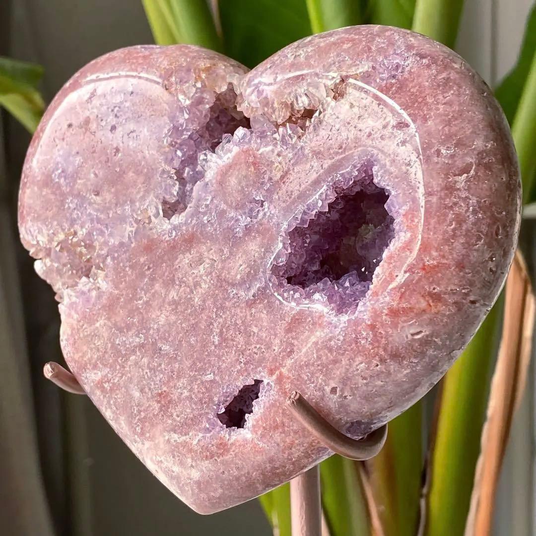 ☆破格大特価【 ピンクアメジスト ドゥルージー ハート 原石 台座付き