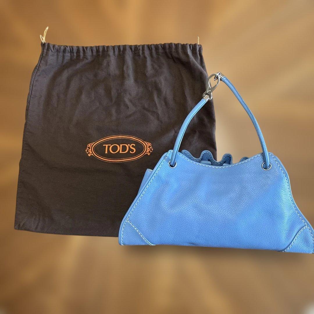 TOD'S 青 レザー ショルダーバッグ 保存袋付き