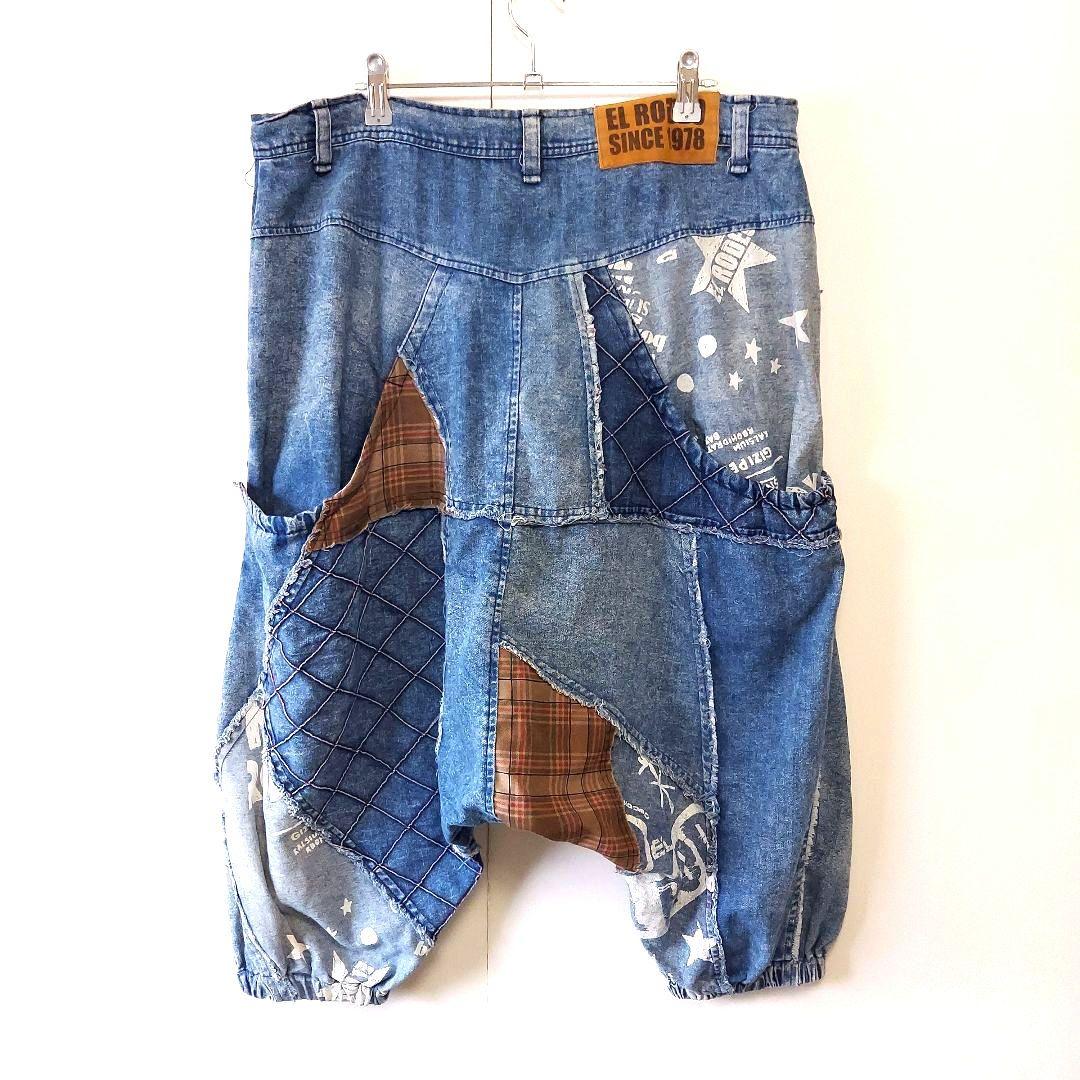 エルロデオ ELRODEO パッチワーク デニムダンガリー サルエルパンツ 青