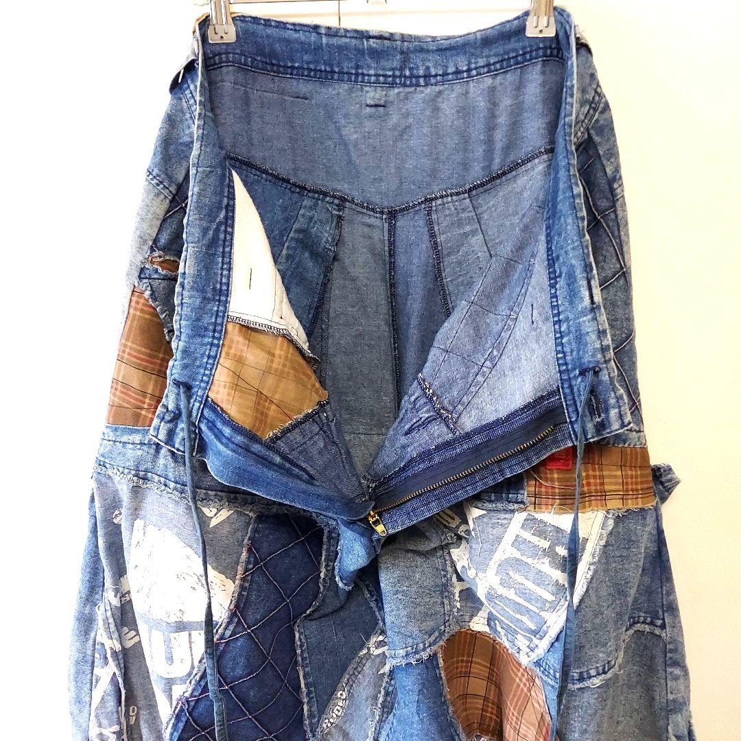 エルロデオ ELRODEO パッチワーク デニムダンガリー サルエルパンツ 青