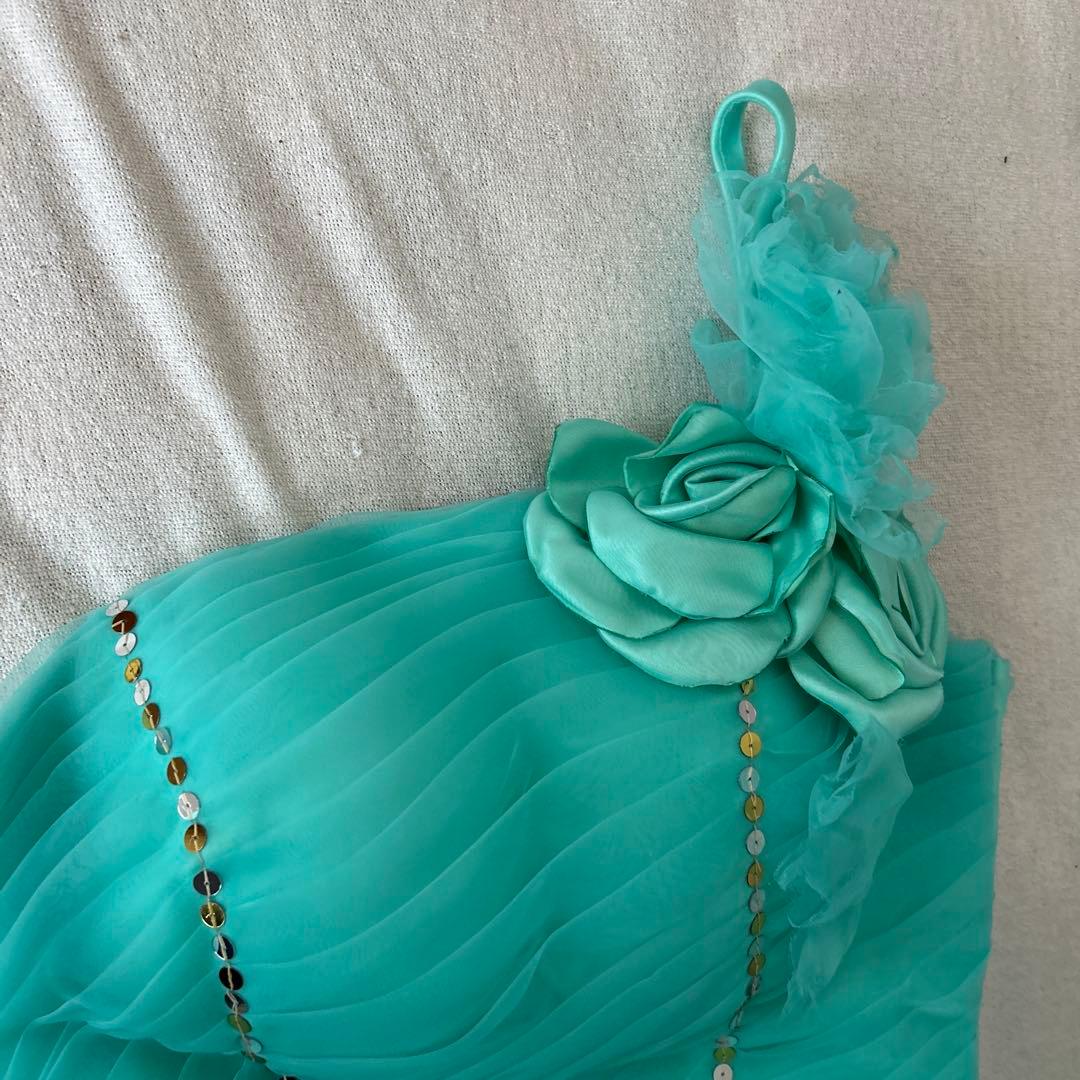 ミントグリーン フラワー装飾 ロングドレス　演奏会　カラードレス 発表会