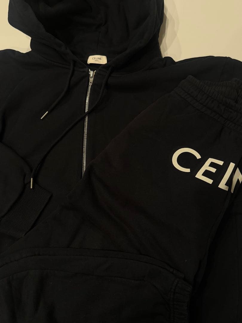 CELINE ブラック フード付きパーカー セットアップ