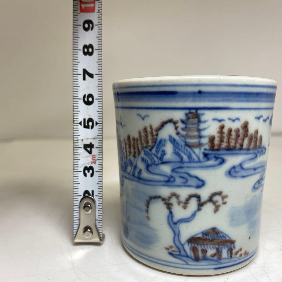 中国清朝時代　釉哀紅筆入筒　高さ6.8㎝　トヒチ　東な8-0121☆2F