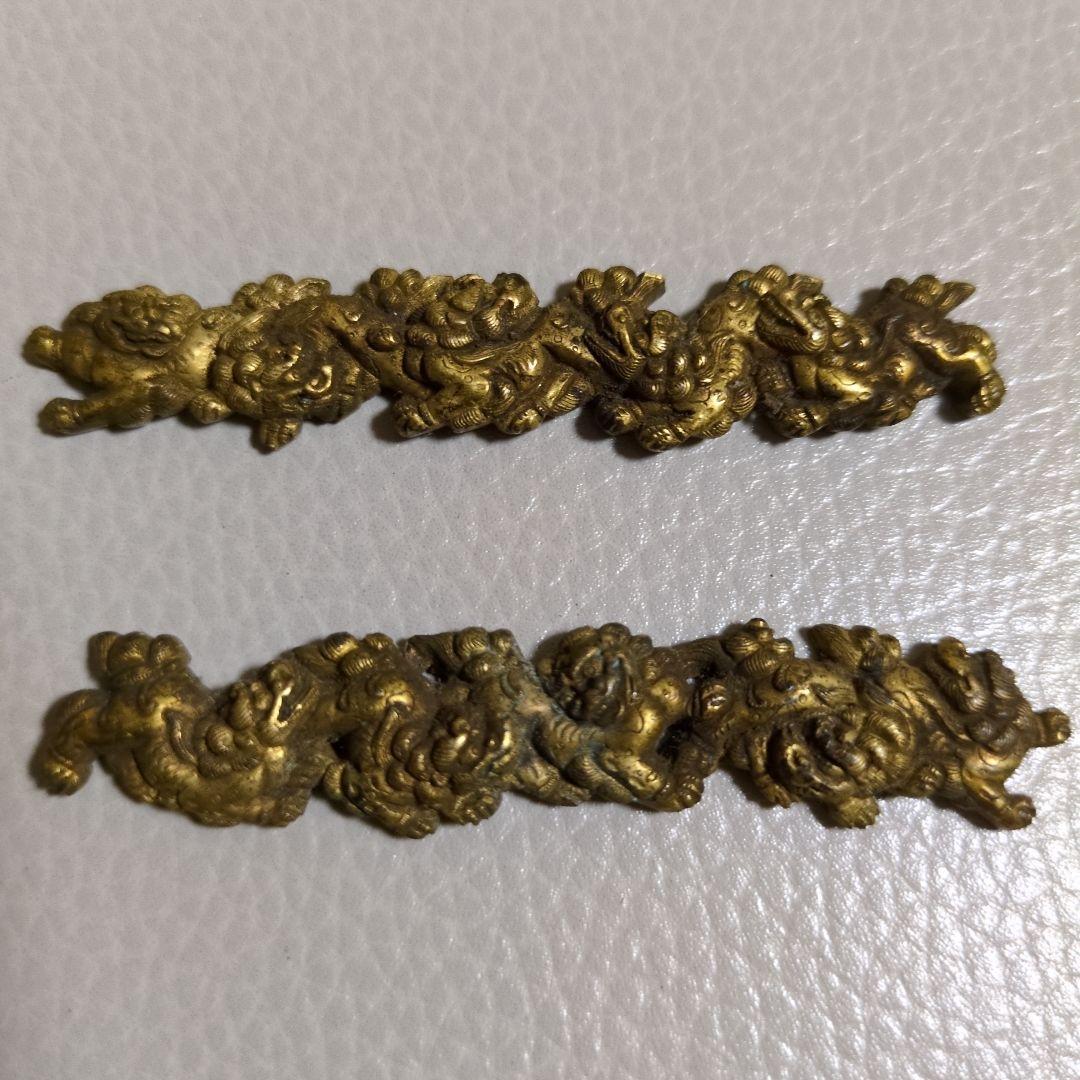 時代刀装具 無銘 金色絵 五疋獅子図目貫 目貫 武具 古金工 古美術 日本刀