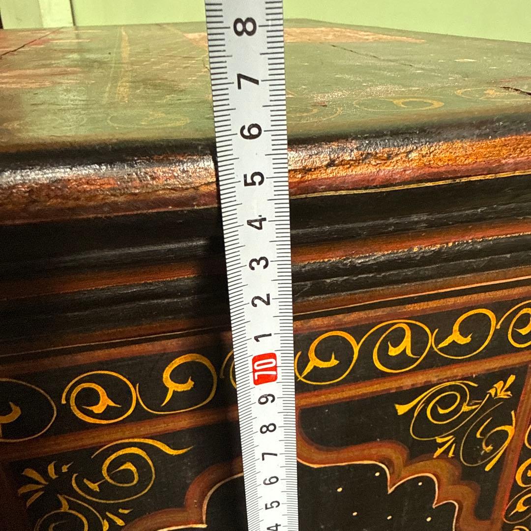 ☆インド 手描き装飾の木製タンス キャビネット 家具 アンティーク 格安