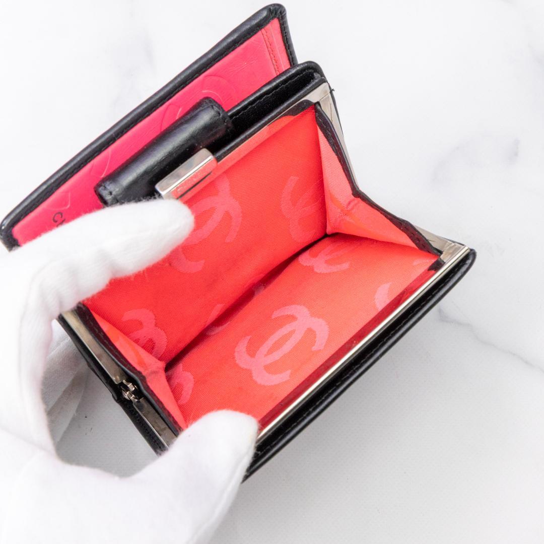 CHANEL シャネル 二つ折り 財布 カンボンライン ブラック