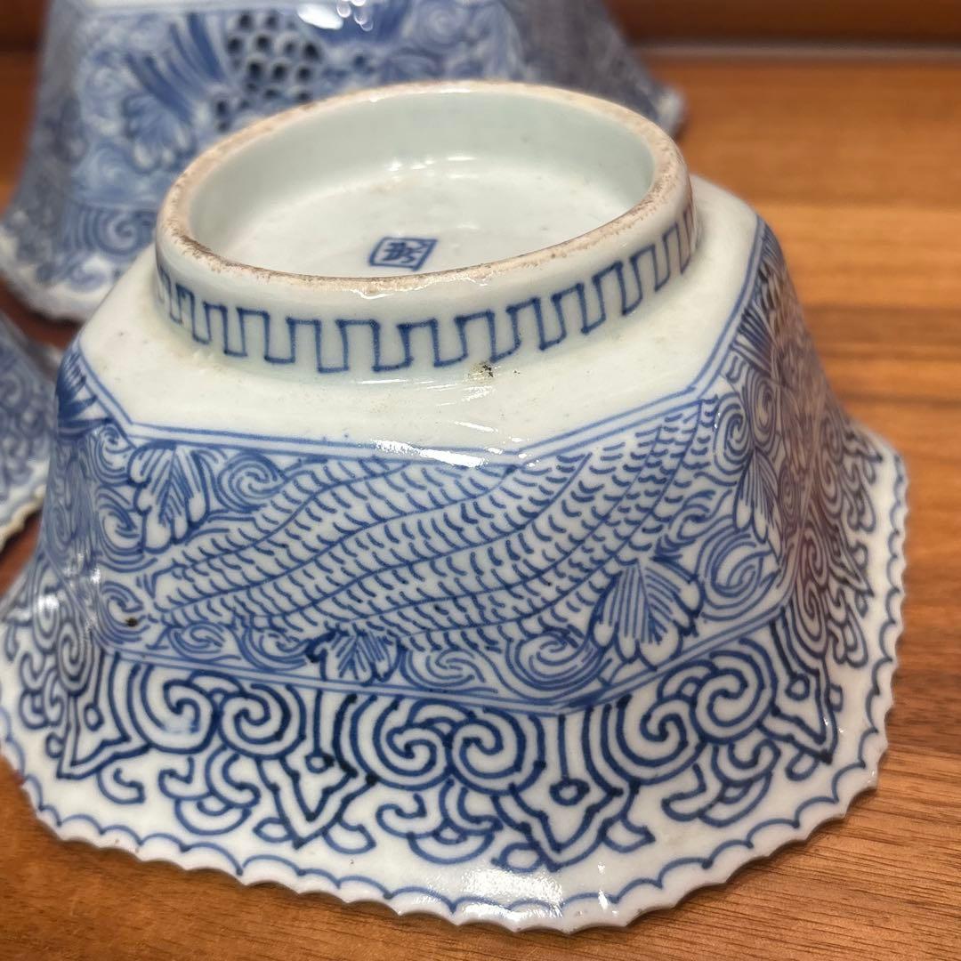 江戸時代□古伊万里 三つ重ね どんぶり 正月 033 古伊万里 色絵3つ