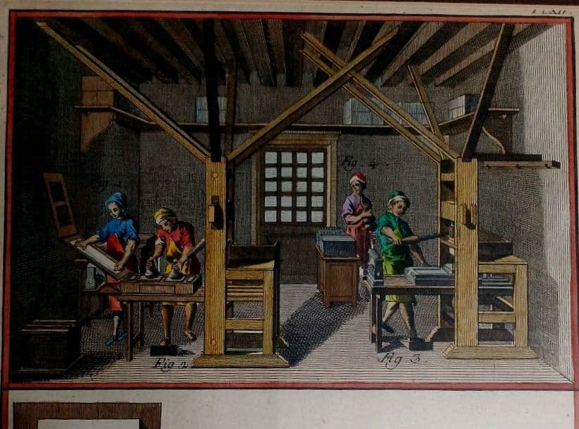 額装品古典版画18世紀ディドロー百科全書「活版印刷」極美品