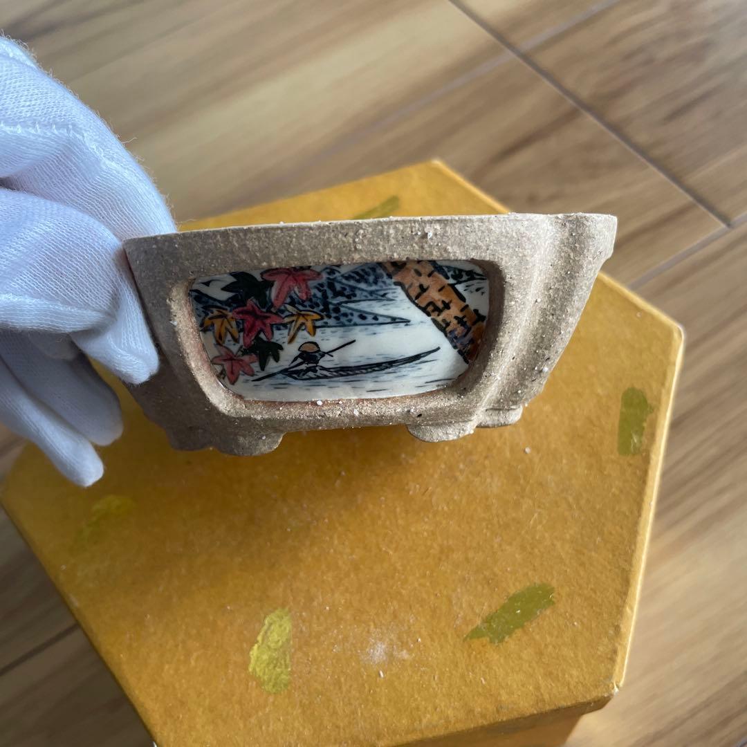 ミニ盆栽鉢 桑津香石 絵鉢 山野草 小品盆栽 盆栽鉢 桑津香