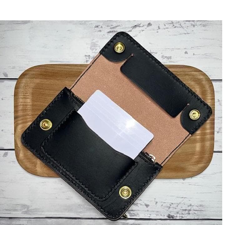 痺れウサギ ④ミドルトラッカーウォレット/茶芯/ホック真鍮/小判カン真鍮