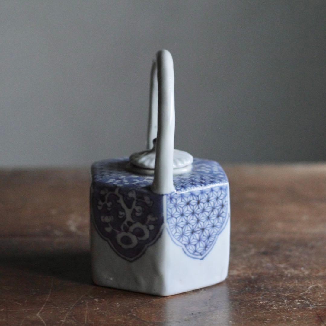 平戸焼 染付 面取 六角 水注 酒次 古美術 古道具 アンティーク 酒