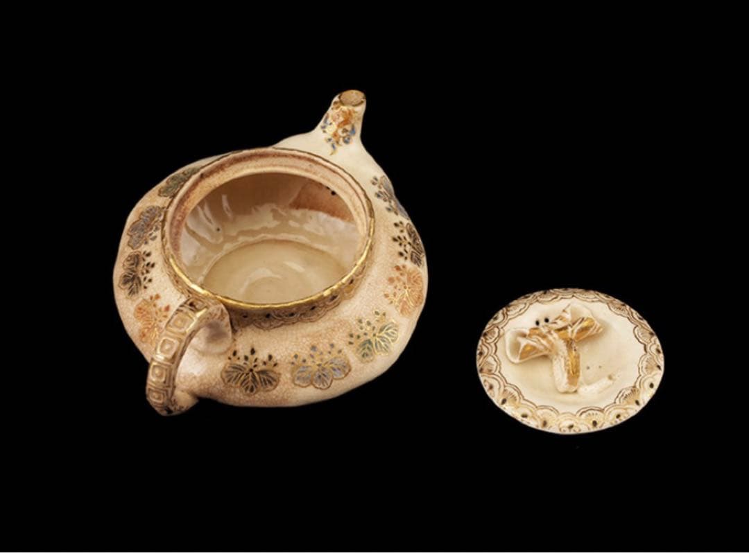 栗田焼　錦光山宗兵衛 錦光山　蓮摘み　急須　煎茶器