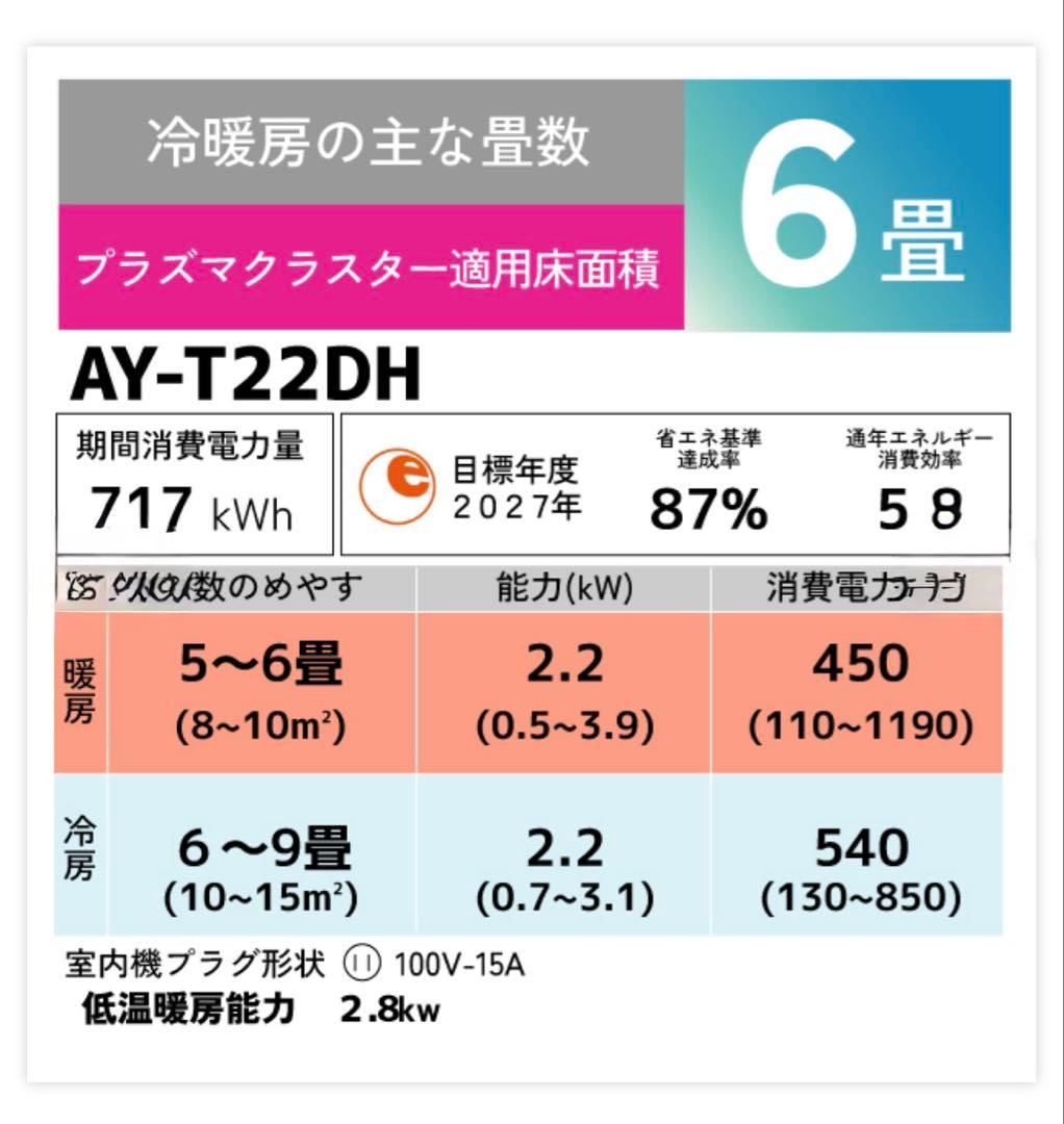 大阪】SHARP AY-T22DH エアコン 本体【標準取り付け工事費込み】