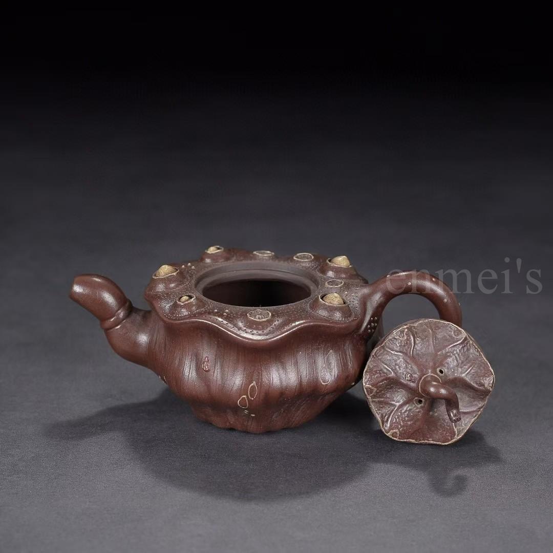 中国古美術・原鉱紫泥蓮子紫砂壺・底款：蒋蓉・紫砂壺・