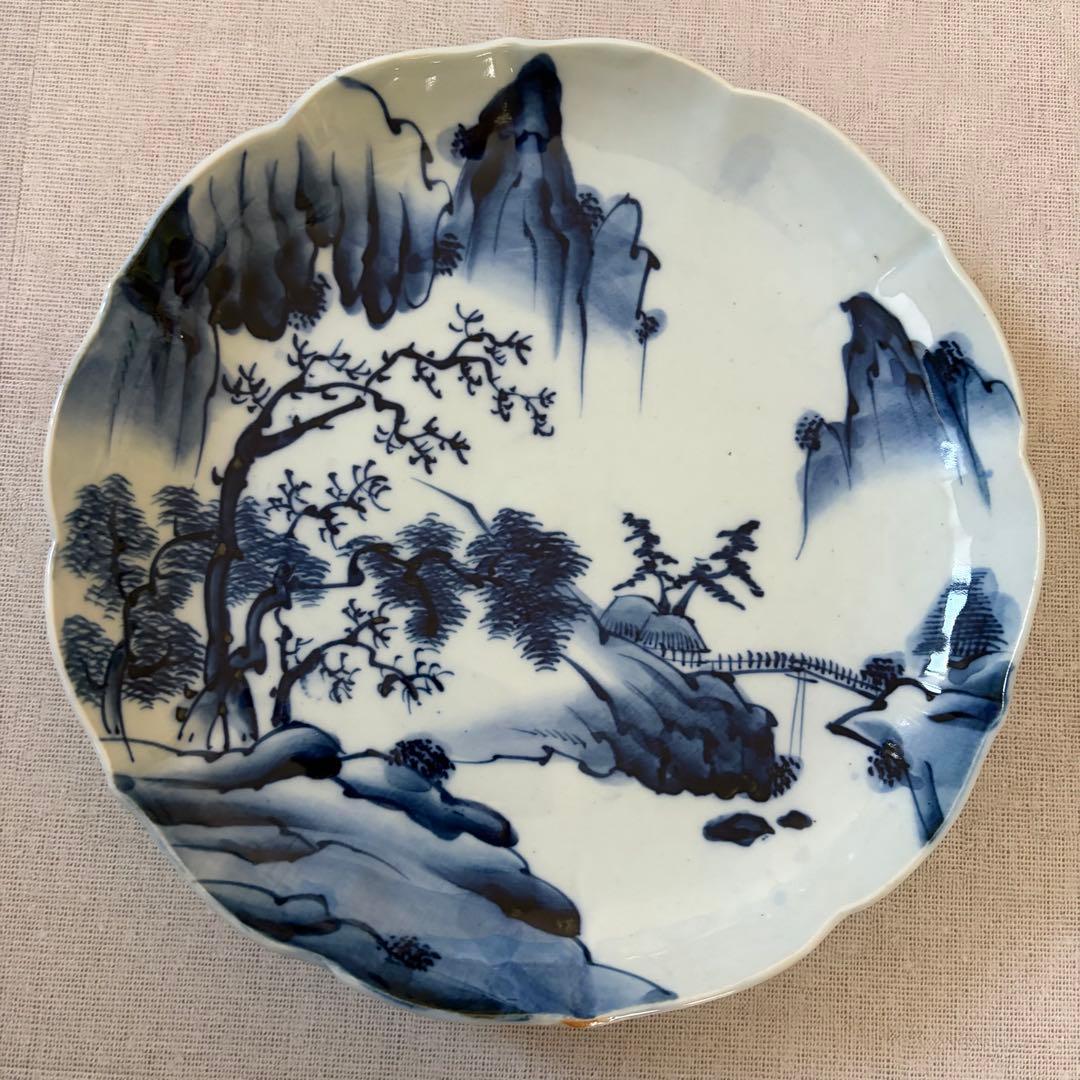 古伊万里 風 染付 山水文 大皿 25cm 輪花 飾り皿 3枚セット - メルカリ