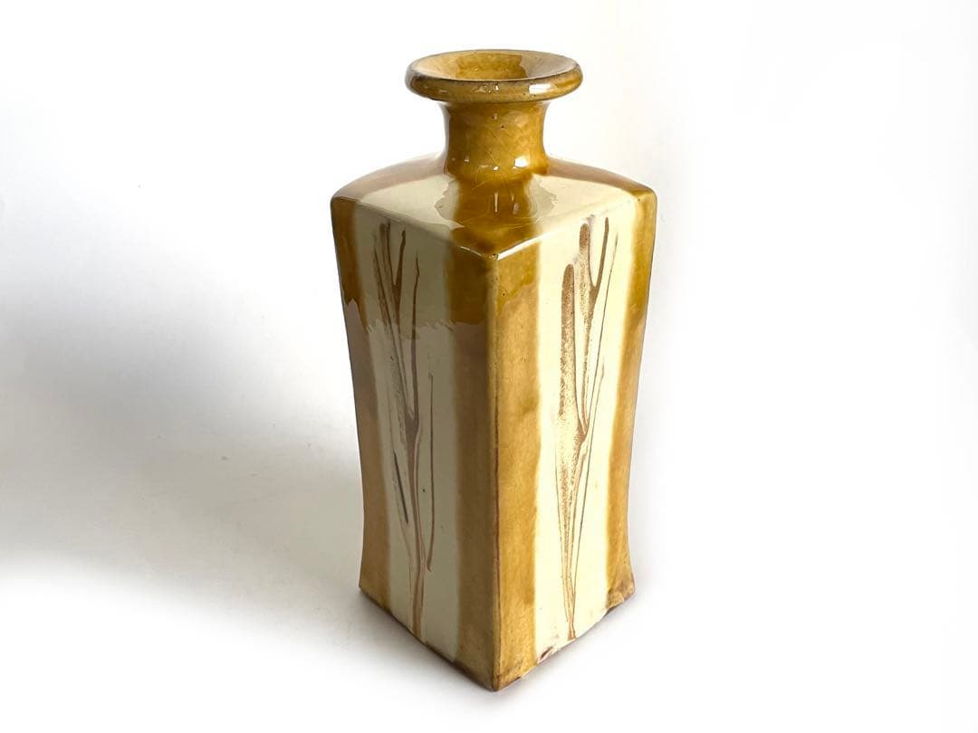 陶芸家 船木研兒 船木研児 舩木 黄釉流紋花瓶 角瓶 花