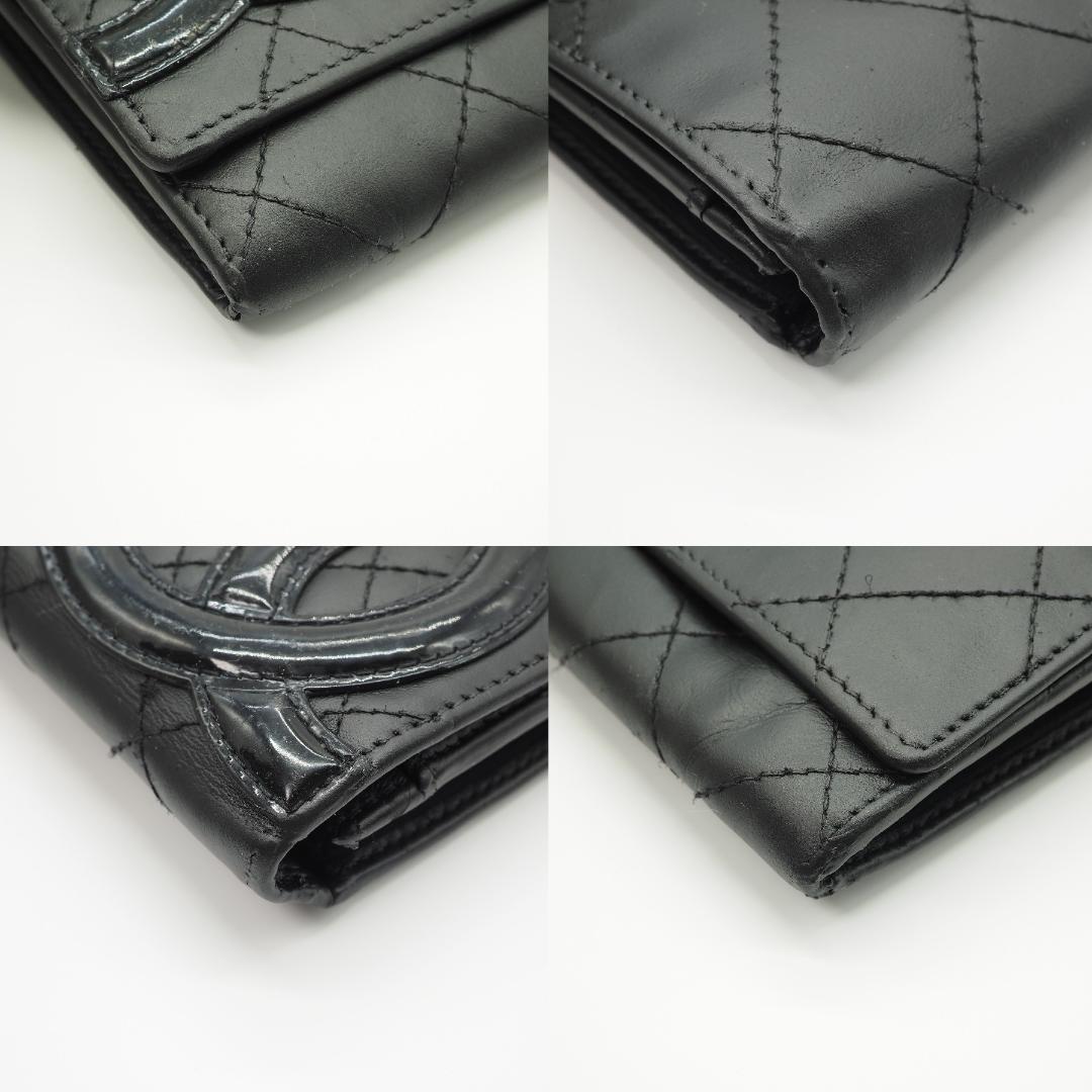 CHANEL シャネル カンボンライン 二つ折り財布 黒×ピンク