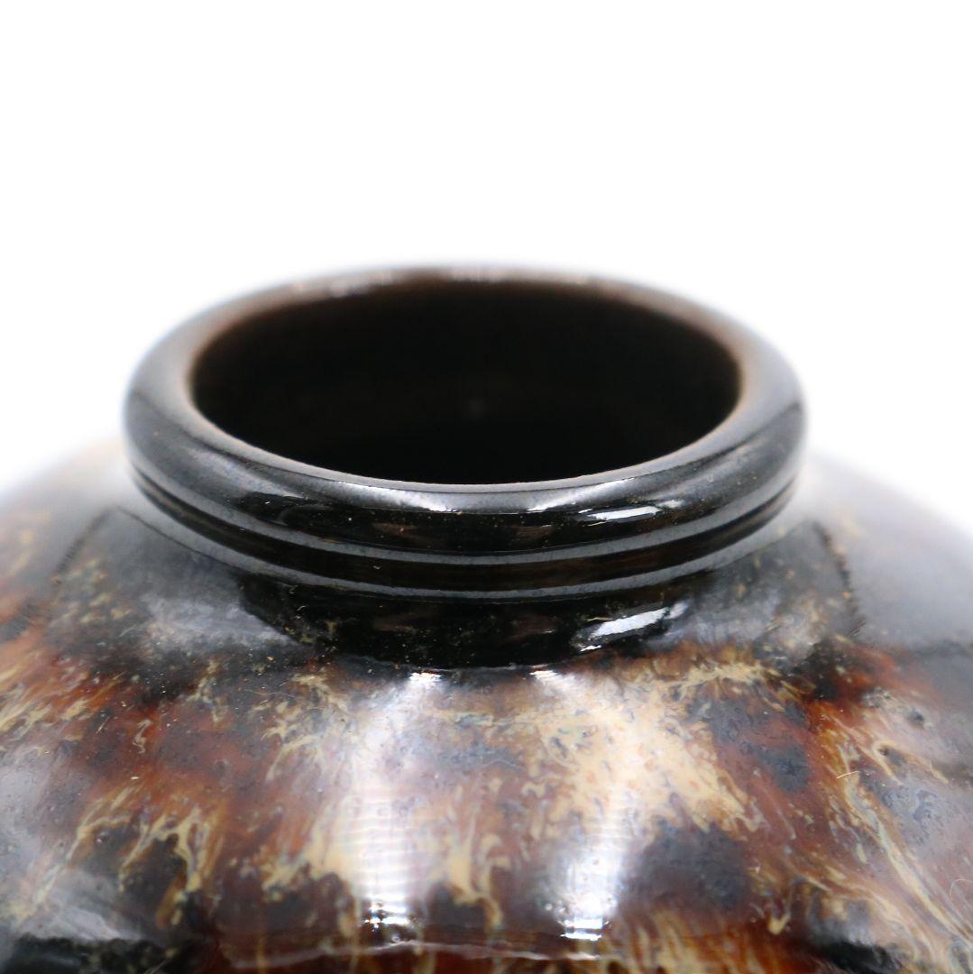 桶谷定一作 高取焼 文琳茶入 細川緞子仕覆付 茶道具 共箱