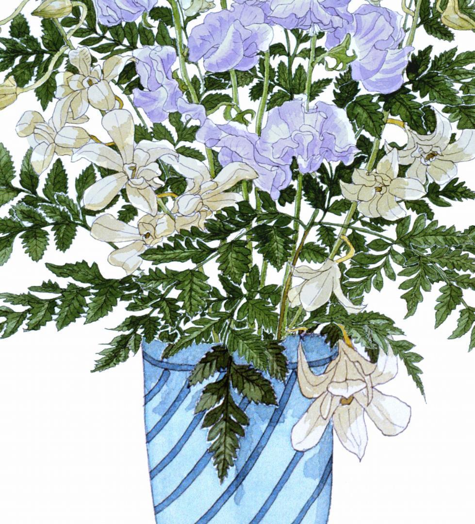 国際展作家「蘭とスイトピー」ル・サロン入/植物画/D・リトグラフ/安野光雅の影