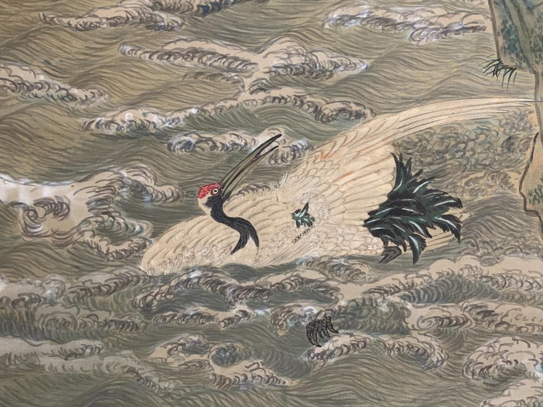 椿椿山 舞鶴旭日香海桃秀 絹本 肉筆 掛軸 南画家 渡辺崋山師事