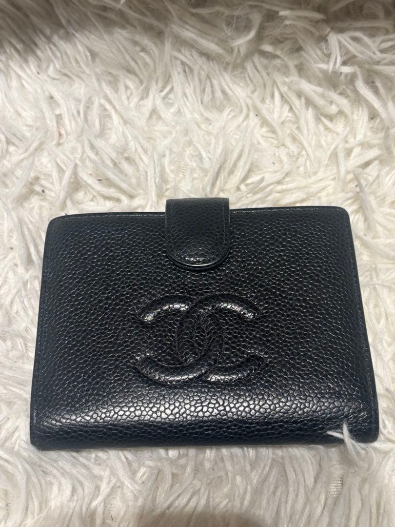 シャネル ココマーク 二つ折り財布 がま口　ブラック