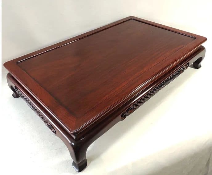 未使用 美品]大阪唐木指物 花台 本紫檀 無垢 伝統的工芸品 菊透し彫