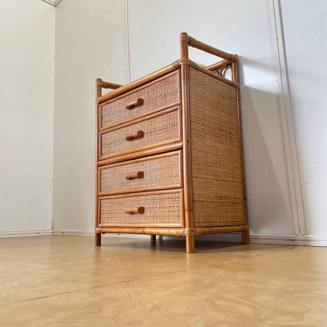 最高 の家具・インテリア - ビンテージ 籐 ラタン 4段チェスト