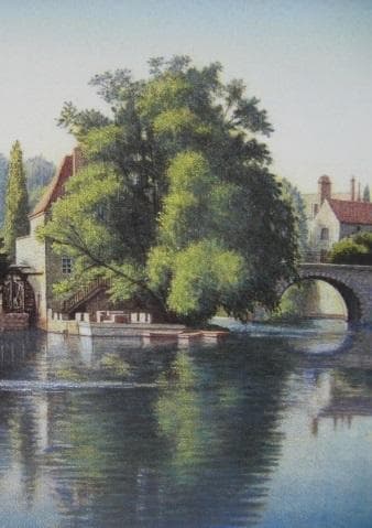 中根寛、【モレ－の水辺】、希少な額装用画集より、新品額装付