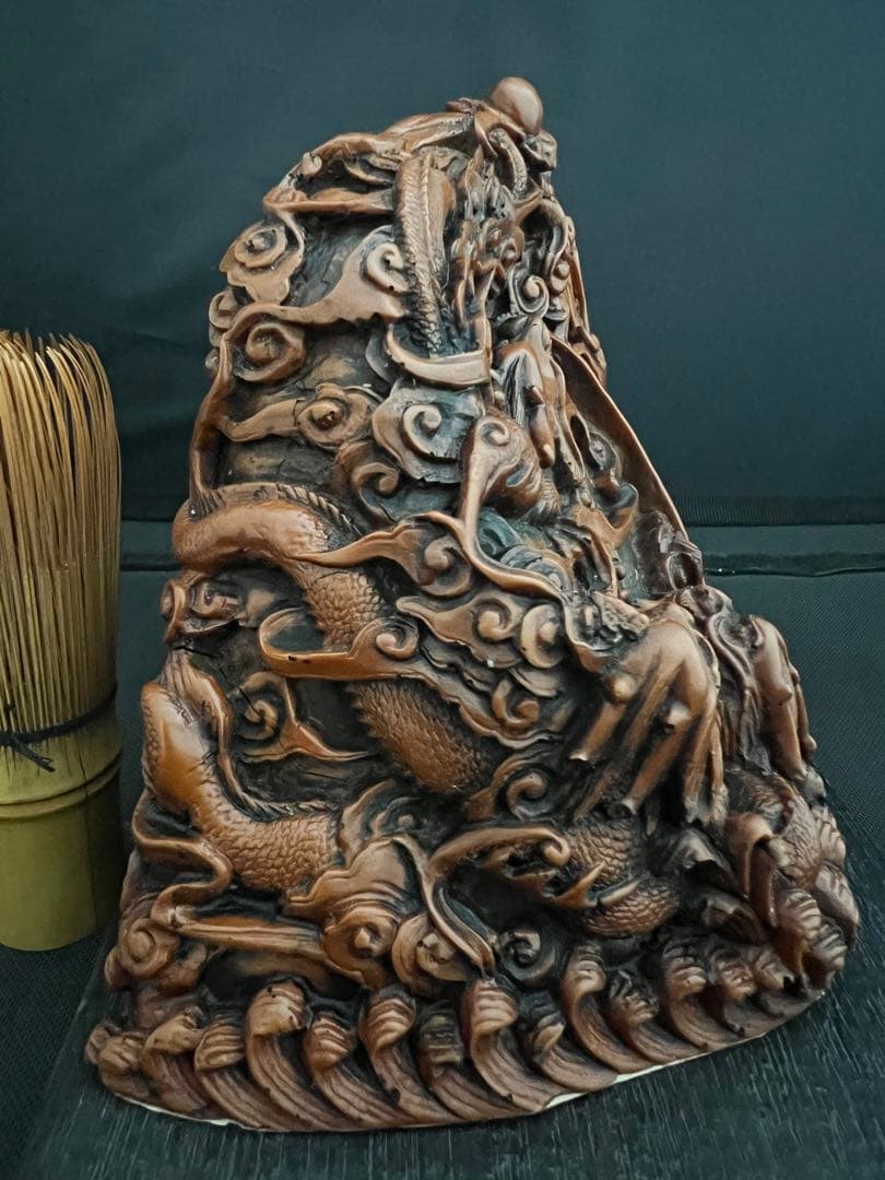 石材彫 龍 彫刻 置物 台座 魔除風水 開運 金運 骨董 美術 アンティーク