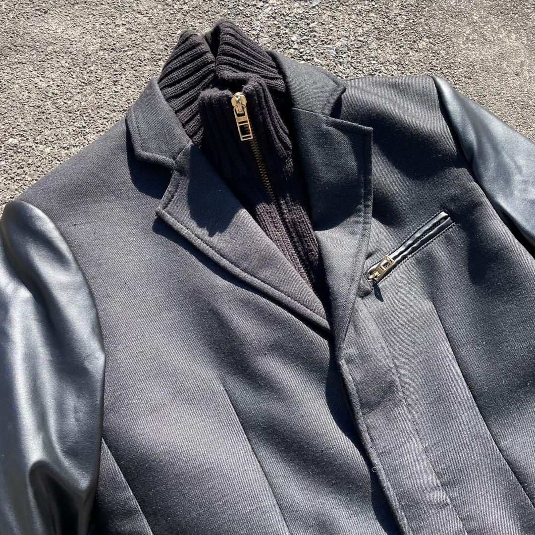 【うんまか仙人】\"ZARA MAN\" レザー切替コート 2way ブラック