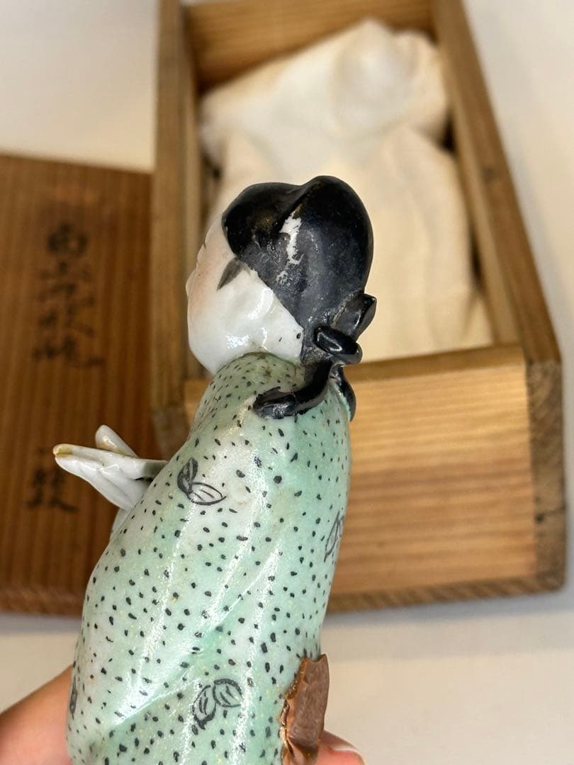 中国美術 清時代 粉彩 人物置物 共箱付 火漆封印有 骨董品